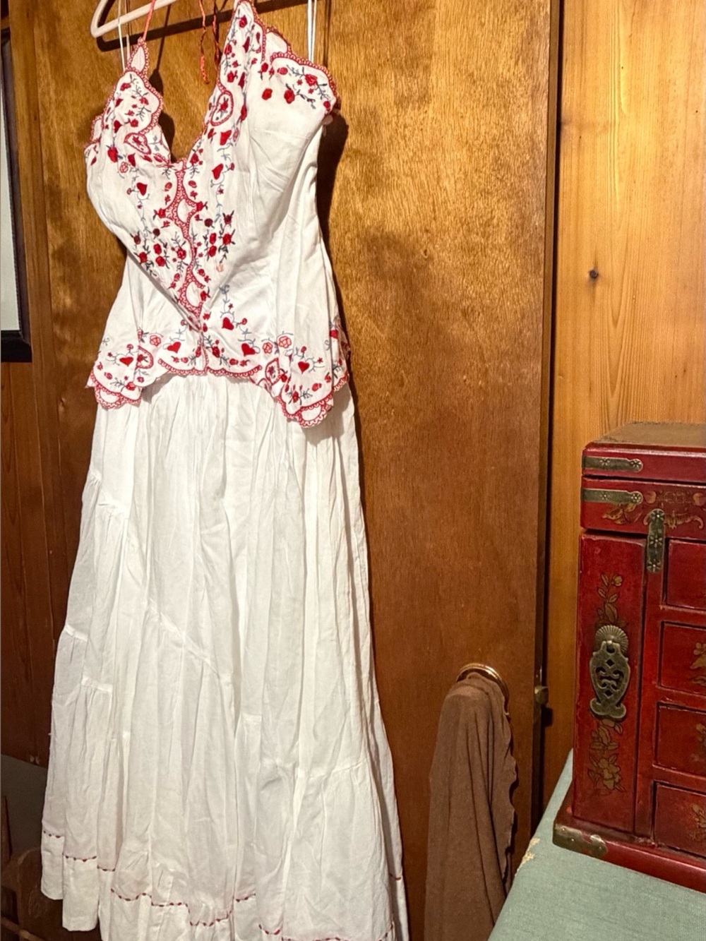 Free People Valenciana Midi Dress L Ivory Red Embroidered NWOT $248 Retail - Picture 6 of 6